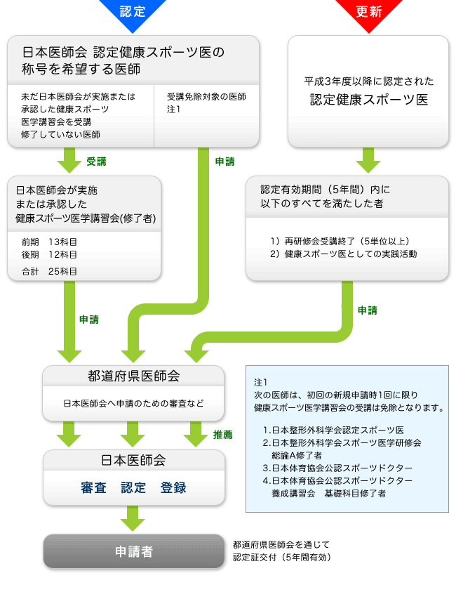 日本医師会認定健康スポーツ医制度　認定までのフローチャート